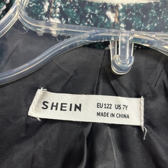 SHEIN kids Green Tweed Checkered Blazer & Shorts Set size 7Y - Picture 4 of 7